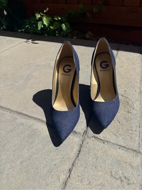 G by Guess Denim Pointed Toe Stiletto Pumps Size 8.5 (Fits 8)